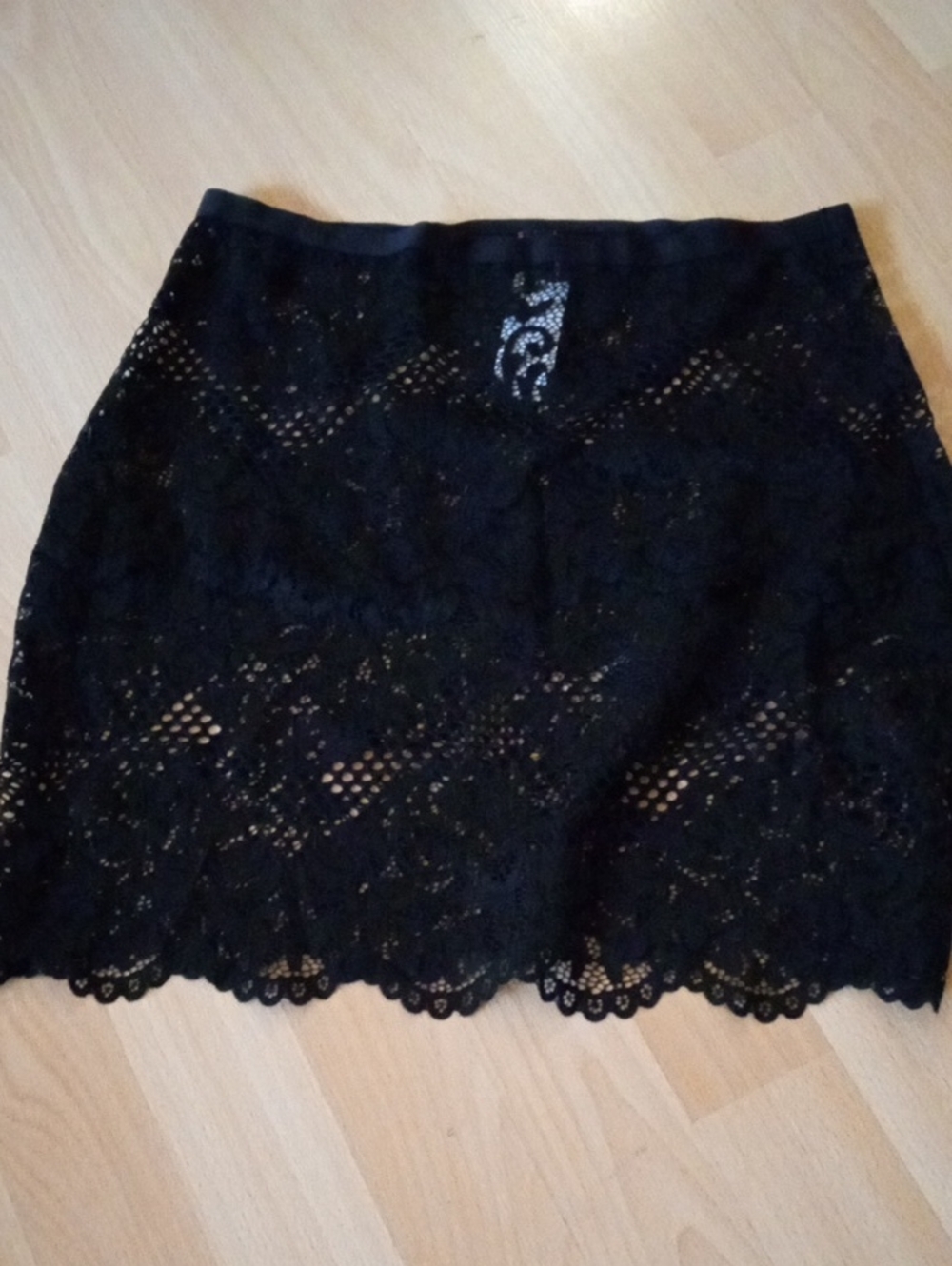 La SENZA Black Lace Mini Skirt with Scalloped Hem